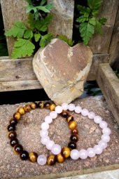 Doğal Taş Çift Bilekliği ( Pembe Kuvars ve Kaplan Gözü Bileklik ) - 2