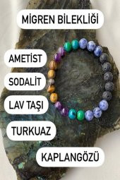 Doğal Taş Migren Bilekliği ( Ametist - Sodalit - Lav Taşı- Turkuaz - Kaplangözü ) - 1