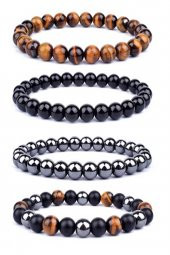 Doğal Kaplan Gözü, Obsidyen , Hematit Bileklik - 1