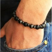 Gerçek Hematit Mat Oniks Doğal Taş Erkek Bileklik - 1