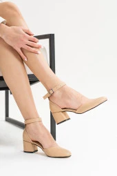 Nstil Günlük Kadın Abiye Ayakkabı Bilekten Bağlı Önü Kapalı Kalın Topuklu Oval Sivri Burun 243 - 4