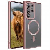 KNY Samsung Galaxy S23 Ultra Kılıf Renkli Kenarlı Laser MagSafeli Setro Kapak Rose Gold - 1