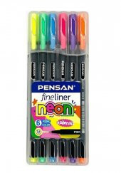 Fineliner 6 Neon Renk 0.4mm İnce Keçe Uçlu Yazı Kalemi 1 Paket 6 Lı Neon Fineliner Kalem Seti - 1
