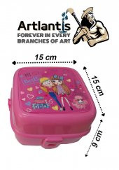 Beslenme Kutusu 4 Bölmeli Pembe Renk Kız Figürlü 1 Adet Yemek Saklama Kabı Beslenme Çantası - 1