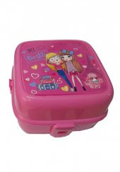 Beslenme Kutusu 4 Bölmeli Pembe Renk Kız Figürlü 1 Adet Yemek Saklama Kabı Beslenme Çantası - 2
