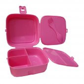 Beslenme Kutusu 4 Bölmeli Pembe Renk Kız Figürlü 1 Adet Yemek Saklama Kabı Beslenme Çantası - 3