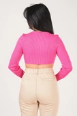 Kadın Ön Bağcıklı Crop Triko Hırka Fuşya - 5