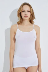 Kadın Beyaz İp Askılı Atlet 3'lü Paket %100 Pamuk Ribana - 3