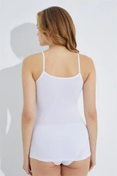 Kadın Beyaz İp Askılı Atlet 3'lü Paket %100 Pamuk Ribana - 6