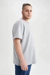 Erkek Büyük Beden Tişört Gri Sıfır Yaka %100 Pamuk - 6