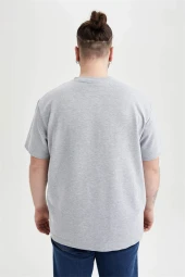 Erkek Büyük Beden Tişört Gri Sıfır Yaka %100 Pamuk - 7