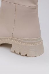 Capri Vegan Deri Termal Kauçuk Krem Rengi Yarım Bot 45027 - 6