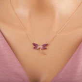 925 Ayar Gümüş Rose Yusufçuk Kadın Gümüş Kolye - 1