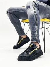 SNR-308 BOA Kalın Yüksek Taban Çift Fermuarlı Siyah Siyah Erkek Ayakkabı thumbnail 4