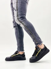 SNR-308 BOA Kalın Yüksek Taban Çift Fermuarlı Siyah Siyah Erkek Ayakkabı thumbnail 6