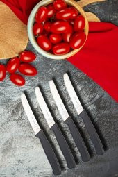 PM Leonardo Swiss Gourmet 11 Cm 4 Lü Domates Meyve Sebze Bıçak Seti Siyah - 1