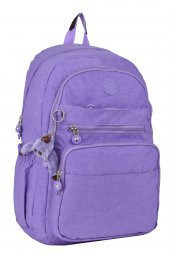 Elatae Su Geçirmez Krinkıl Kumaş Ortopedik Çok Gözlü Okul Sırt Çantası Lila thumbnail 1
