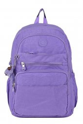 Elatae Su Geçirmez Krinkıl Kumaş Ortopedik Çok Gözlü Okul Sırt Çantası Lila thumbnail 2