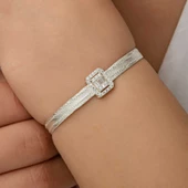 Gümüş Baget Taşlı Trabzon Hasır Kadın Bileklik thumbnail 7