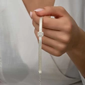 Gümüş Baget Taşlı Trabzon Hasır Kadın Bileklik thumbnail 4