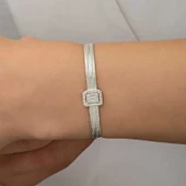 Gümüş Baget Taşlı Trabzon Hasır Kadın Bileklik thumbnail 5