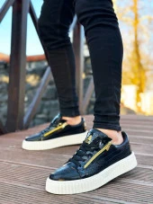 SNR-308 BOA Kalın Yüksek Taban Çift Fermuarlı Siyah Beyaz Erkek Ayakkabı thumbnail 3