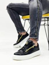 SNR-308 BOA Kalın Yüksek Taban Çift Fermuarlı Siyah Beyaz Erkek Ayakkabı thumbnail 4