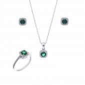Yeşil Zirkon Taşlı 925 Ayar Gümüş Kadın Üçlü Tektaş Set - 1