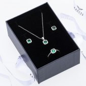 Yeşil Zirkon Taşlı 925 Ayar Gümüş Kadın Üçlü Tektaş Set - 2
