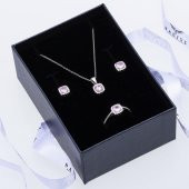 Pembe Zirkon Taşlı 925 Ayar Gümüş Kadın Üçlü Tektaş Set - 2