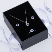 Lacivert Zirkon Taşlı 925 Ayar Gümüş Kadın Üçlü Tektaş Set - 2