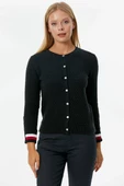 Sıfır Yaka Düğmeli Petek Desenli Triko Hırka - Siyah - 2