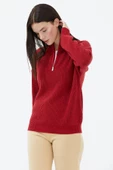 Yarım Balıkçı Yaka  Fermuarlı Yün Triko Kazak - Kırmızı thumbnail 3
