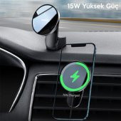 Baseus 15W Hızlı Araç içi İphone 13, 13 Pro ve 13 Pro Max Magsafe Kablosuz Şarjlı Telefon Tutucu - 3