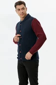 Şal Yaka Düğmeli Triko Hırka - Lacivert - Bordo - 2