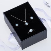 Mavi (Akuamarin) Zirkon Taşlı 925 Ayar Gümüş Kadın Üçlü Tektaş Set - 2