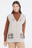 Cepli Fermuarlı Triko Yelek - Vizon thumbnail 1