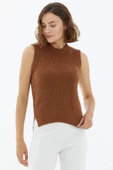Sıfır Yaka Triko Süveter - Taba - 2