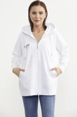 Fermuarlı Oversize Sweat - Beyaz - 1