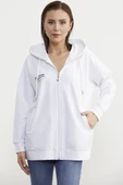 Fermuarlı Oversize Sweat - Beyaz - 3