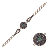 Nusnus Bronz Eskitme Bileklik Yuvarlak Yeşil Zirkon Taşlı - 1