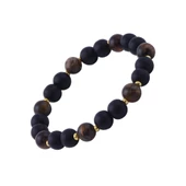 Oniks ve Kaplangözü Taşlı Sarı Metalli Bileklik - 1