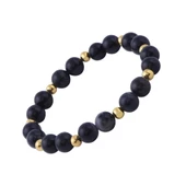 Siyah Akik Taşlı Sarı Metal Detaylı Bileklik - 1