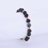 Siyah Akik Taşlı Sarı Metal Detaylı Bileklik - 2