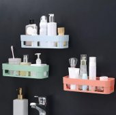 Kolay Montaj Beyaz Banyo Köşeliği Şampuanlık Köşelik Banyo Rafı Plastik - 2