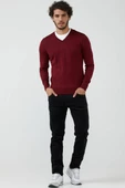 Erkek V Yaka Basic Triko Kazak - Bordo - 1
