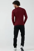 Erkek V Yaka Basic Triko Kazak - Bordo - 3