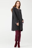 Kadın Kapüşonlu Fermuarlı Triko Ceket - Antrasit - 2