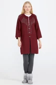 Kadın Taşlı Agraflı Triko Ceket - Bordo - 2