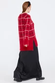 Kadın Desenli Triko Kazak - Kırmızı - 4